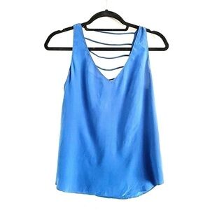 Rory Beca Silk Tank Top S Strappy Back Sleeveless V-Neck Blue Luxury Party